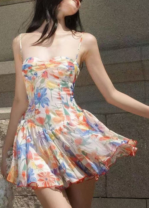 Robe courte pour femme style estival imprimé froissé 0