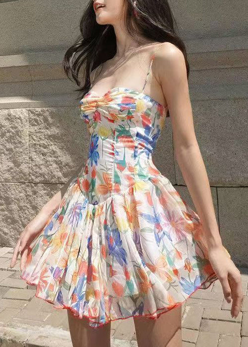 Robe courte pour femme style estival imprimé froissé 4