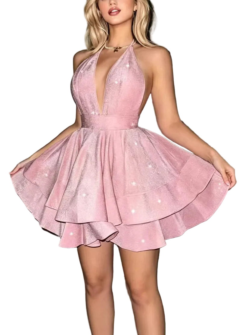 Robe courte superposée dos nu style bohème pour femme 0