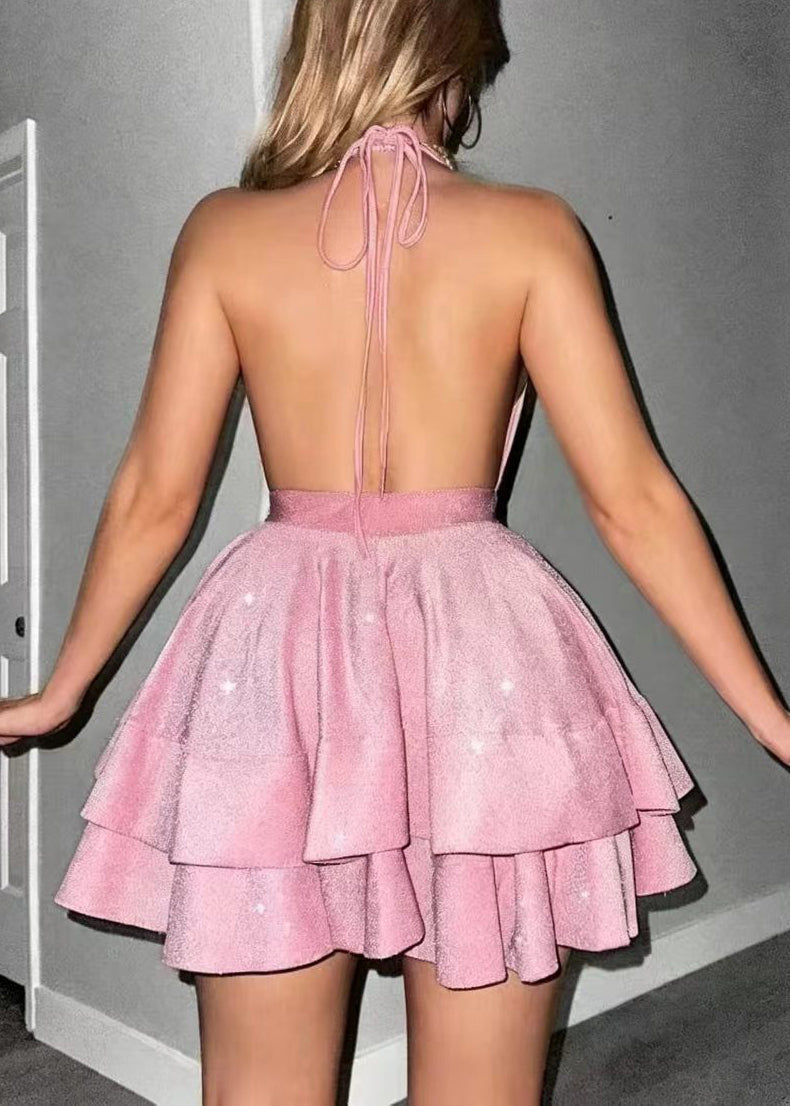 Robe courte superposée dos nu style bohème pour femme 4