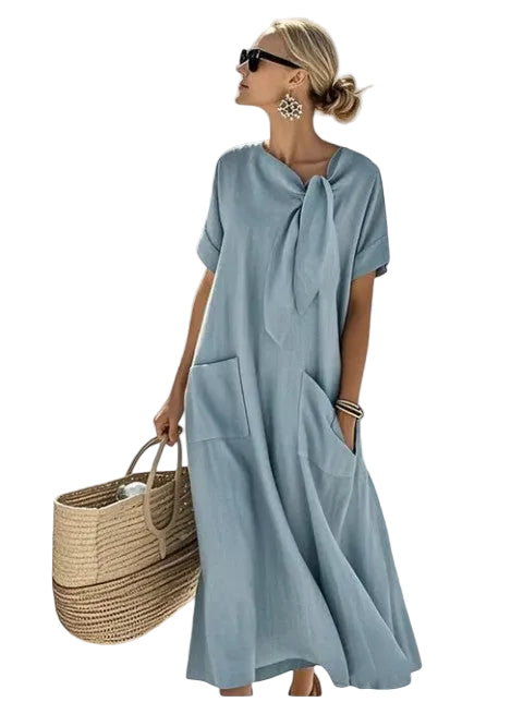 Robe d'Été Femme Chic Midi Avec Poches Fonctionnelles 0