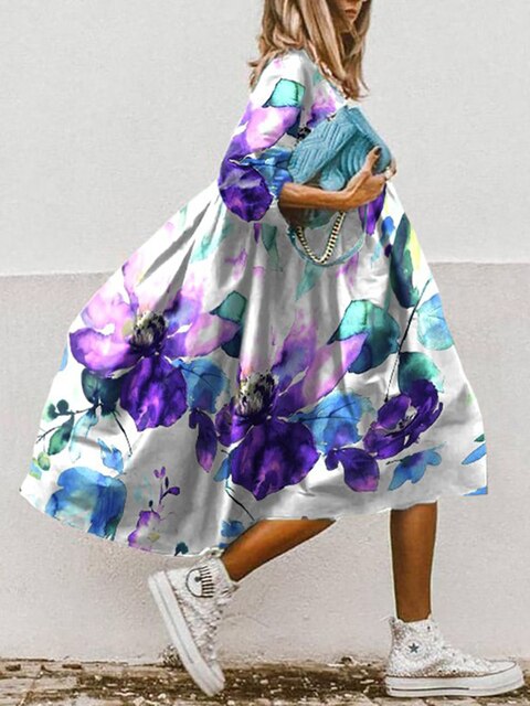 Robe d'Été Femme Midi Fluide Tissu Léger 4