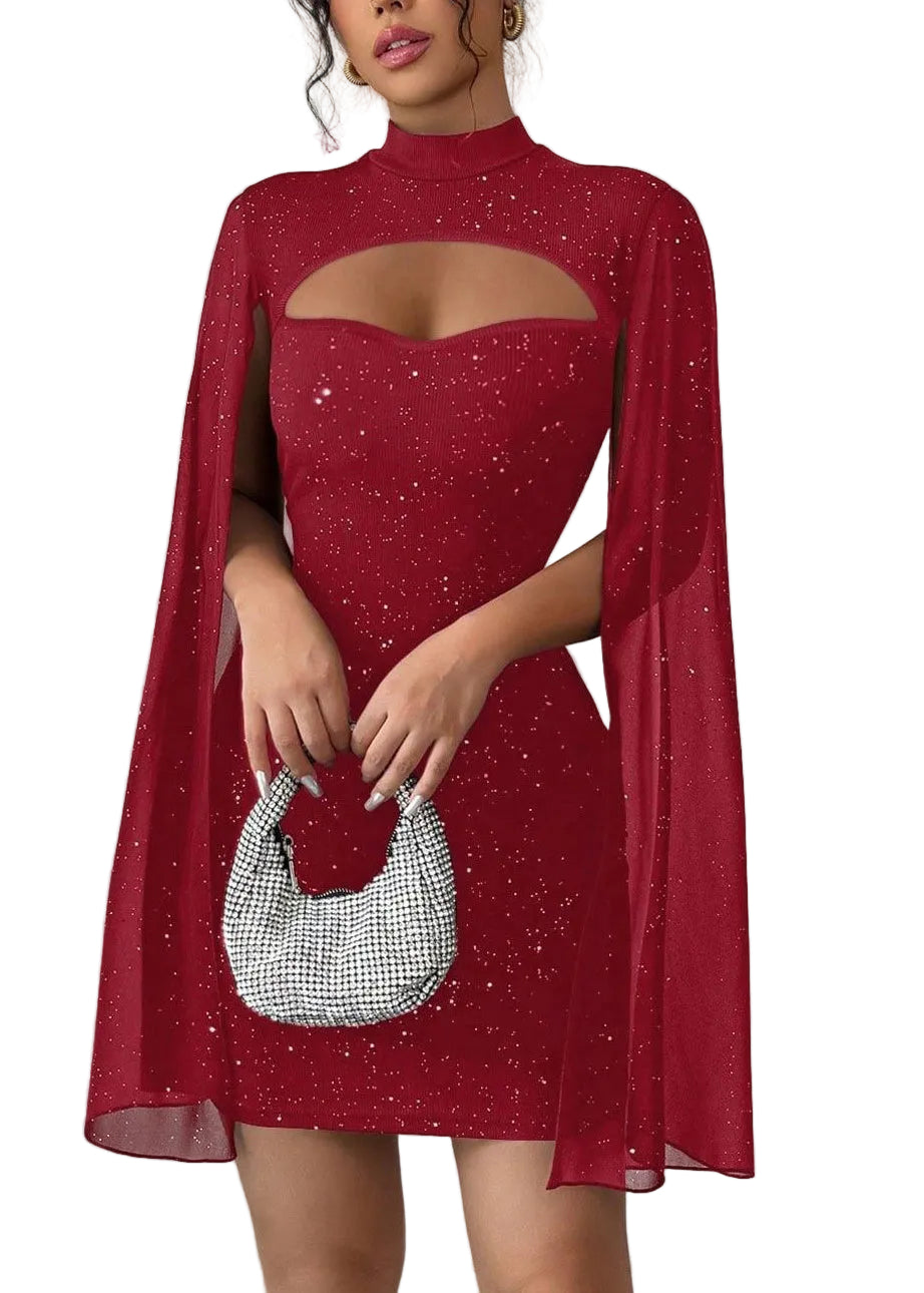 Robe d'Été Rouge à Col Montant avec Paillettes 0