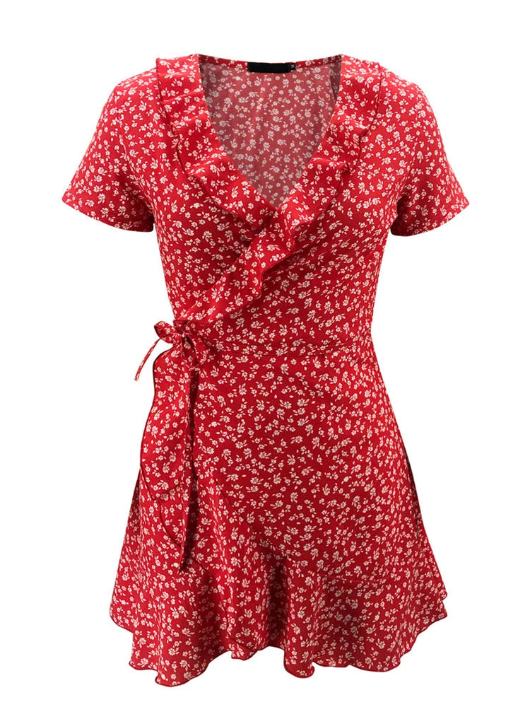 Robe d'été Femme À Volants Chic Col en V Court 3