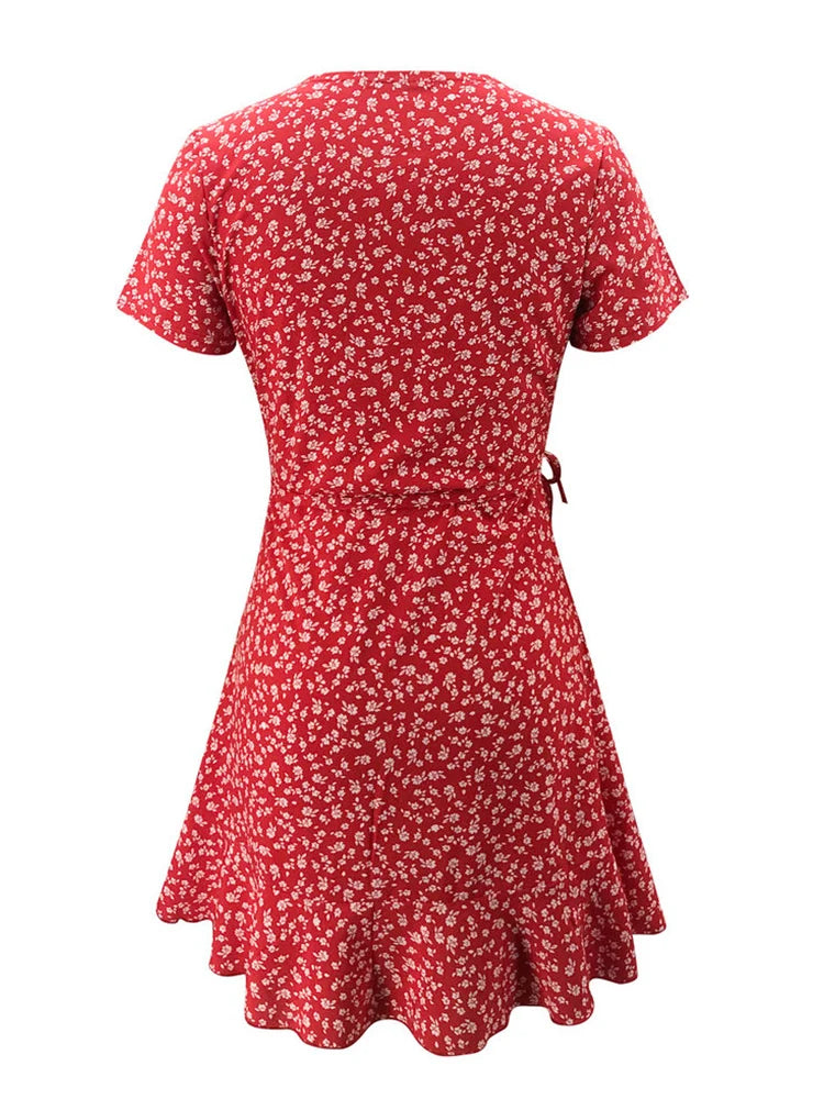 Robe d'été Femme À Volants Chic Col en V Court 4
