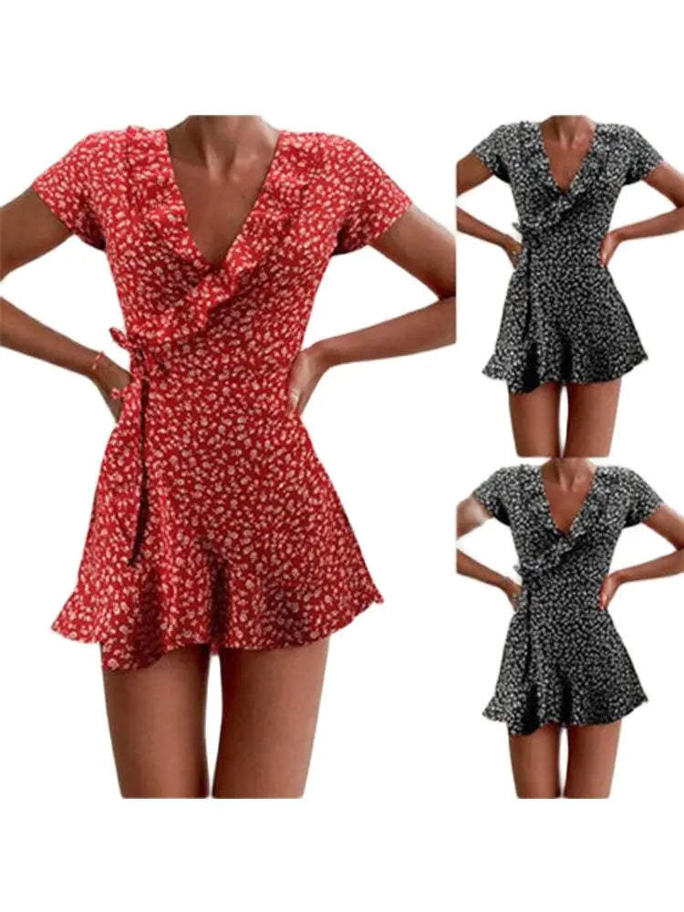 Robe d'été Femme À Volants Chic Col en V Court 5