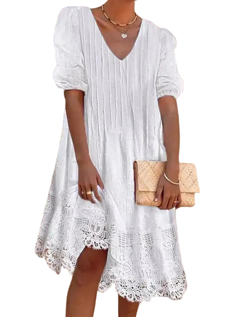 Robe d'été Femme Ample à Col en V Style Patchwork 0