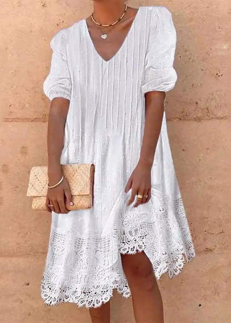 Robe d'été Femme Ample à Col en V Style Patchwork 2