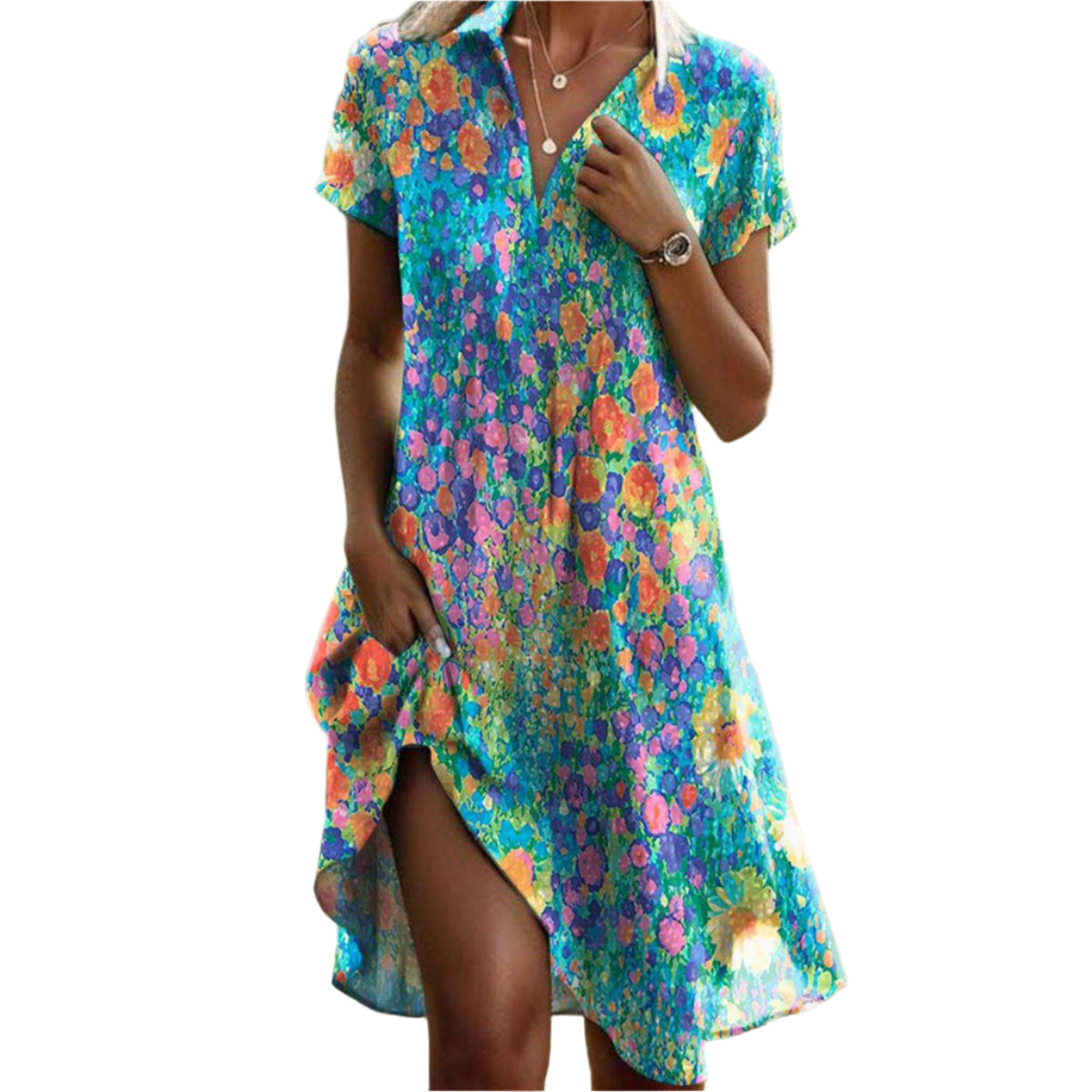 Robe d'été Femme Encolure en V Bohème Imprimé Floral Longue 0
