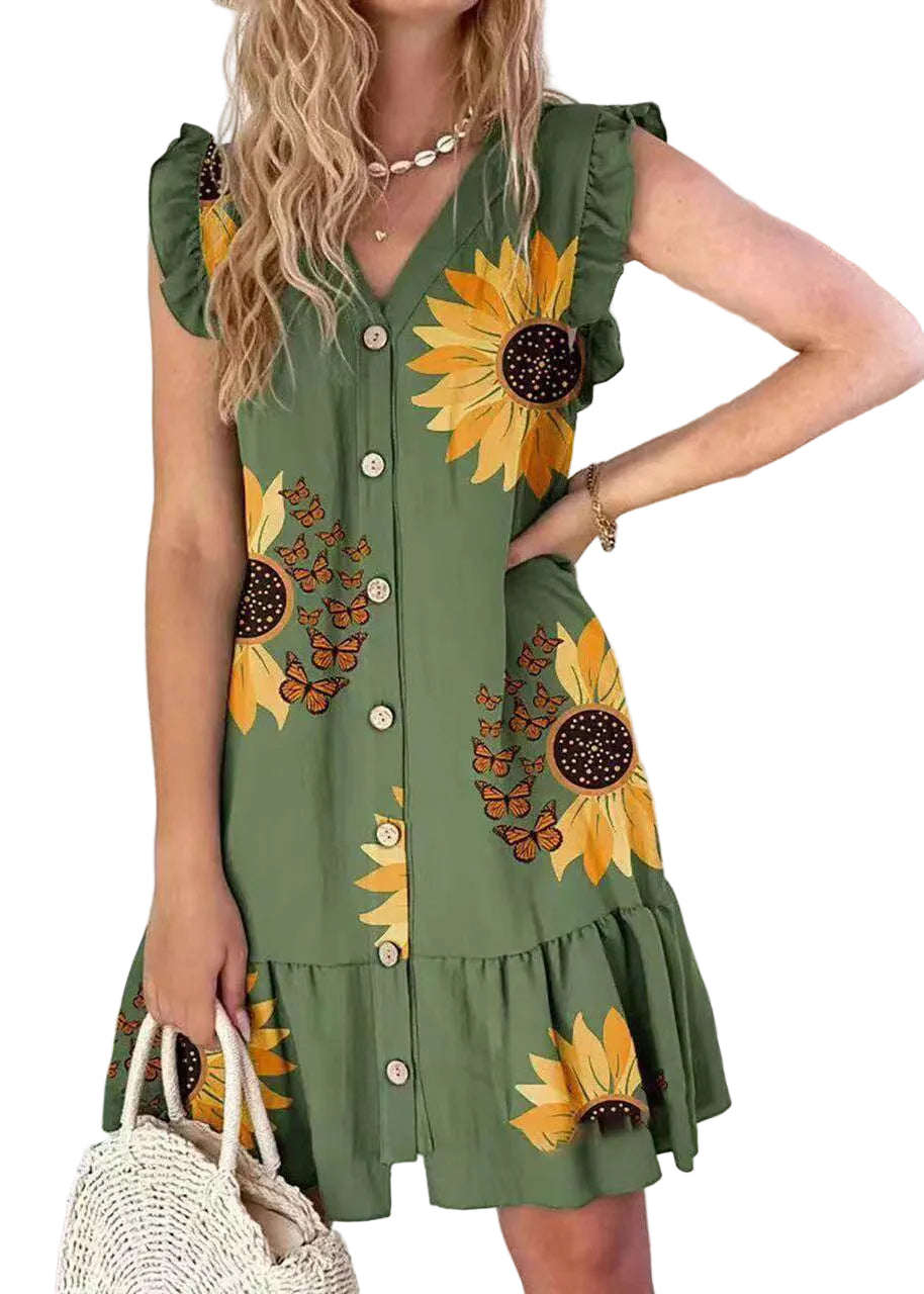 Robe d'été Femme Imprimé Vert Coupe Ample 0