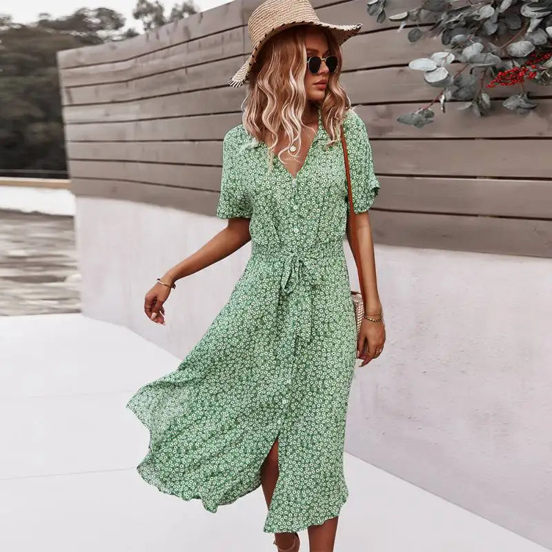 Robe d'été Mi-Longue à Imprimé Floral pour Femmes 10