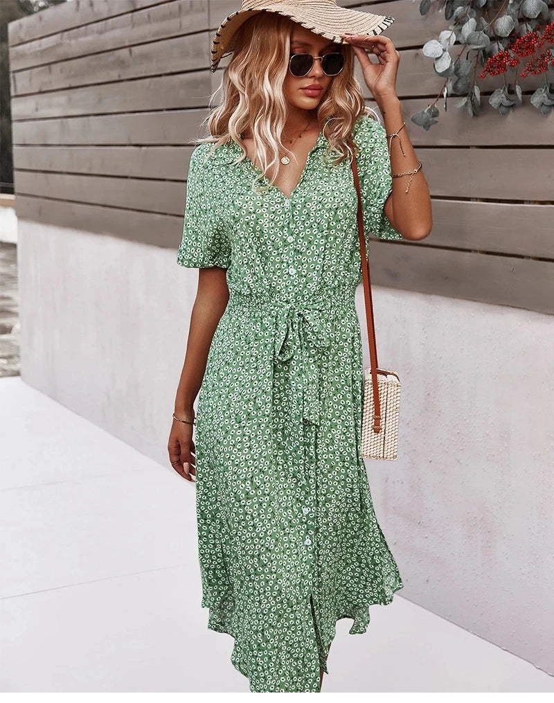 Robe d'été Mi-Longue à Imprimé Floral pour Femmes 2