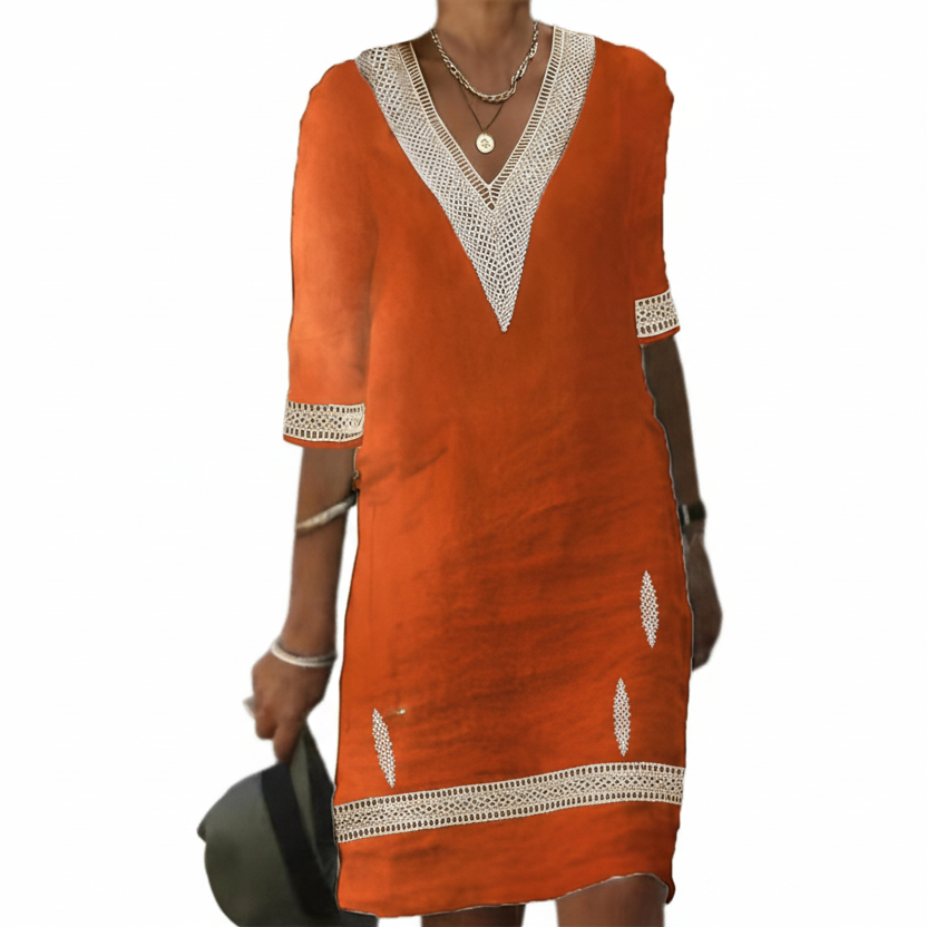 Robe d'été à col en V avec détails en crochet 3