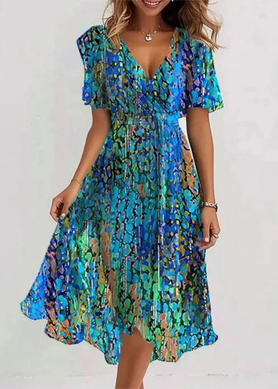 Robe d'été à col en V imprimée pour femmes 0