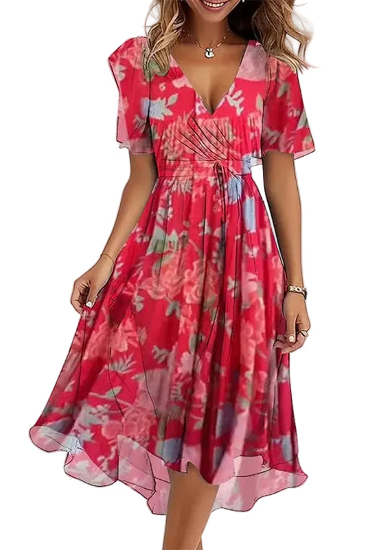 Robe d'été à col en V imprimée pour femmes 1