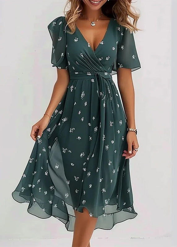 Robe d'été à col en V imprimée pour femmes 3