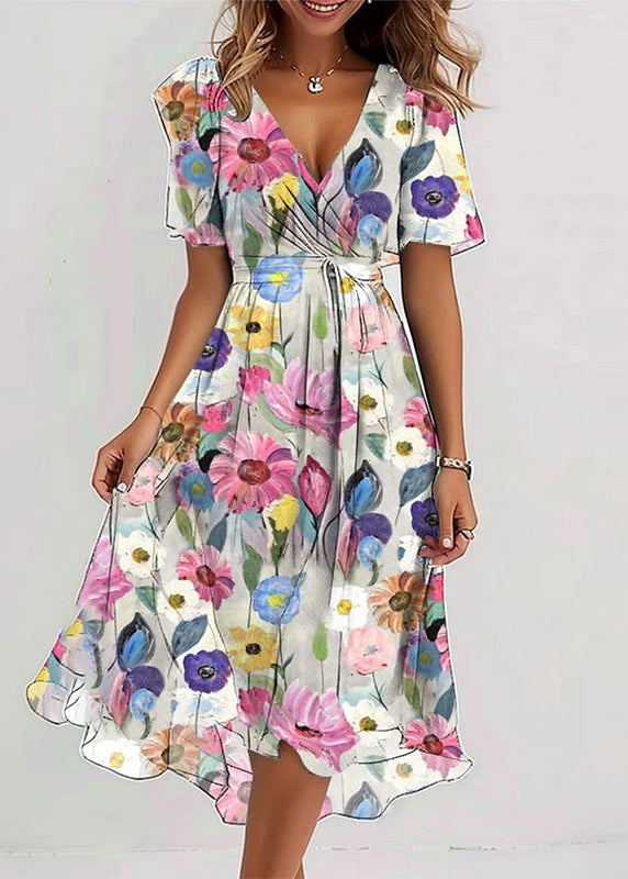 Robe d'été à col en V imprimée pour femmes 4