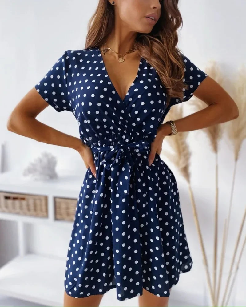 Robe d'été à manches courtes pour femmes à pois 6
