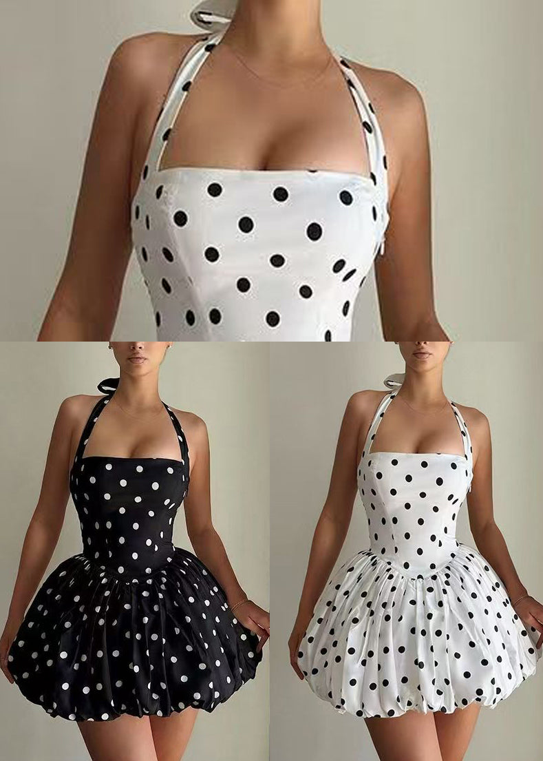 Robe d'été à pois blancs dos nu pour femme 4