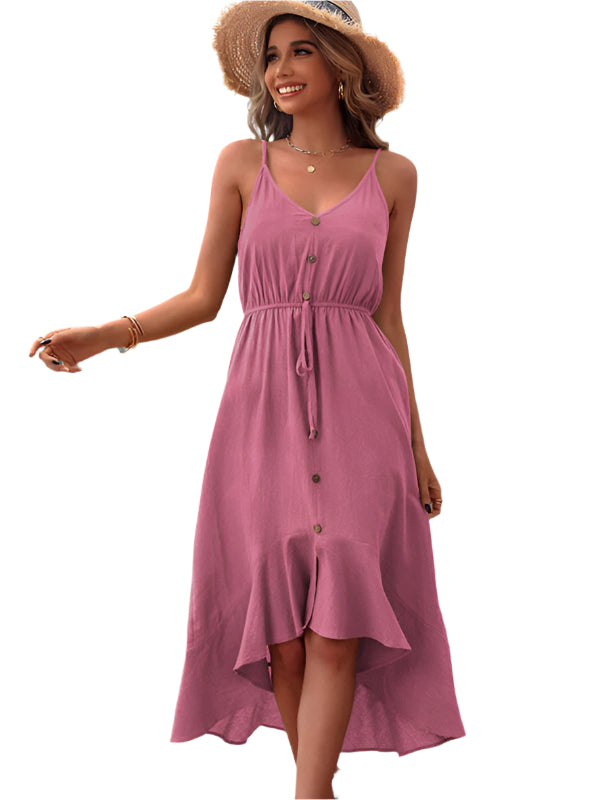 Robe d&#39;été en coton et lin à bretelles spaghetti pour femmes 0