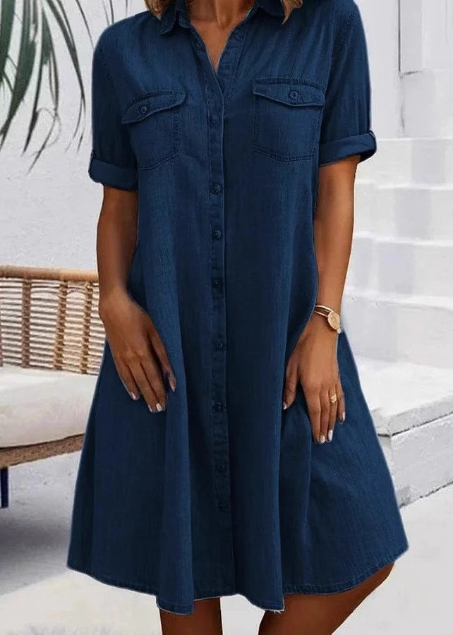 Robe d'été en denim à col claudine pour grandes tailles 1