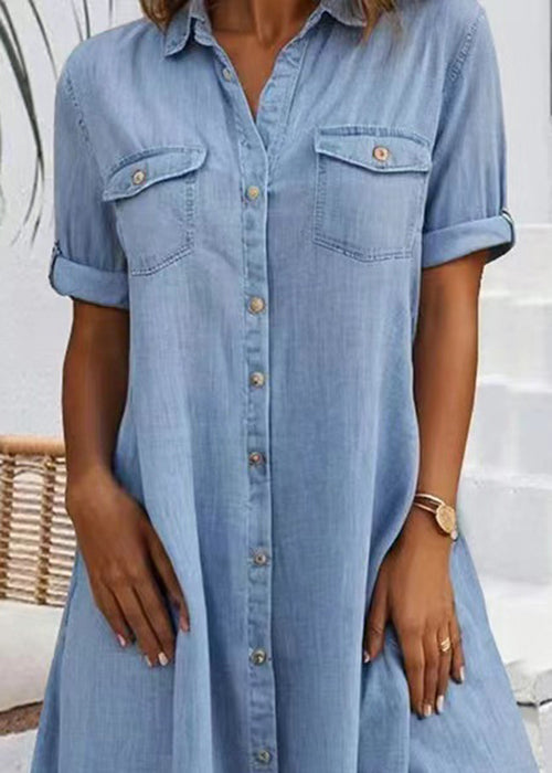 Robe d'été en denim à col claudine pour grandes tailles 3