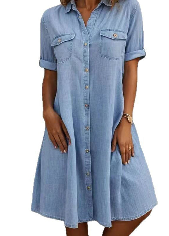 Robe d'été en denim à col claudine pour grandes tailles 4