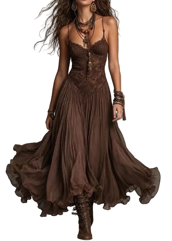 Robe d'été femme à bretelles fines et patchwork en dentelle 0