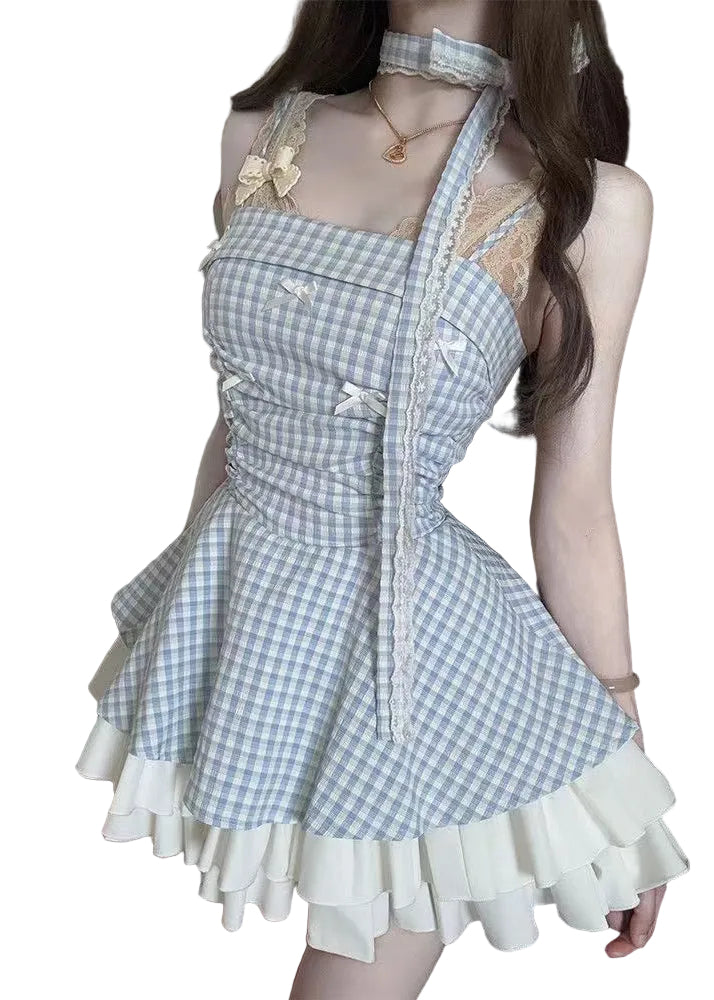 Robe d'été femme à bretelles spaghetti à carreaux 0