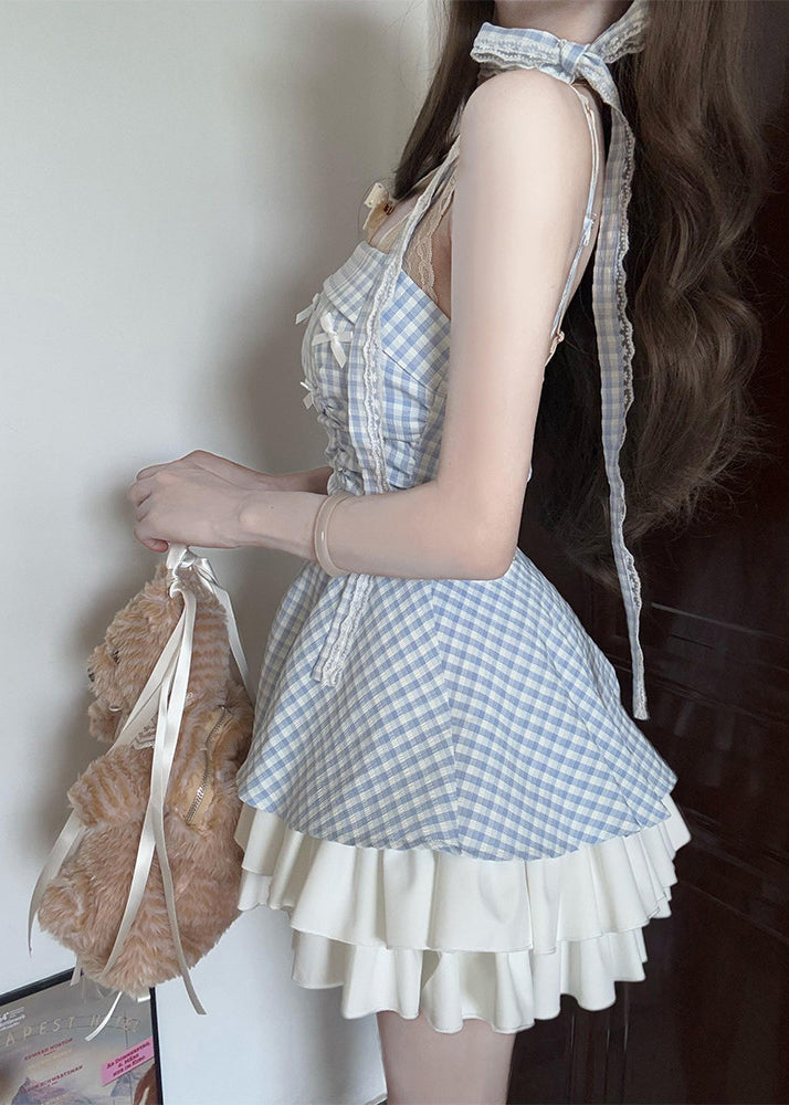 Robe d'été femme à bretelles spaghetti à carreaux 3
