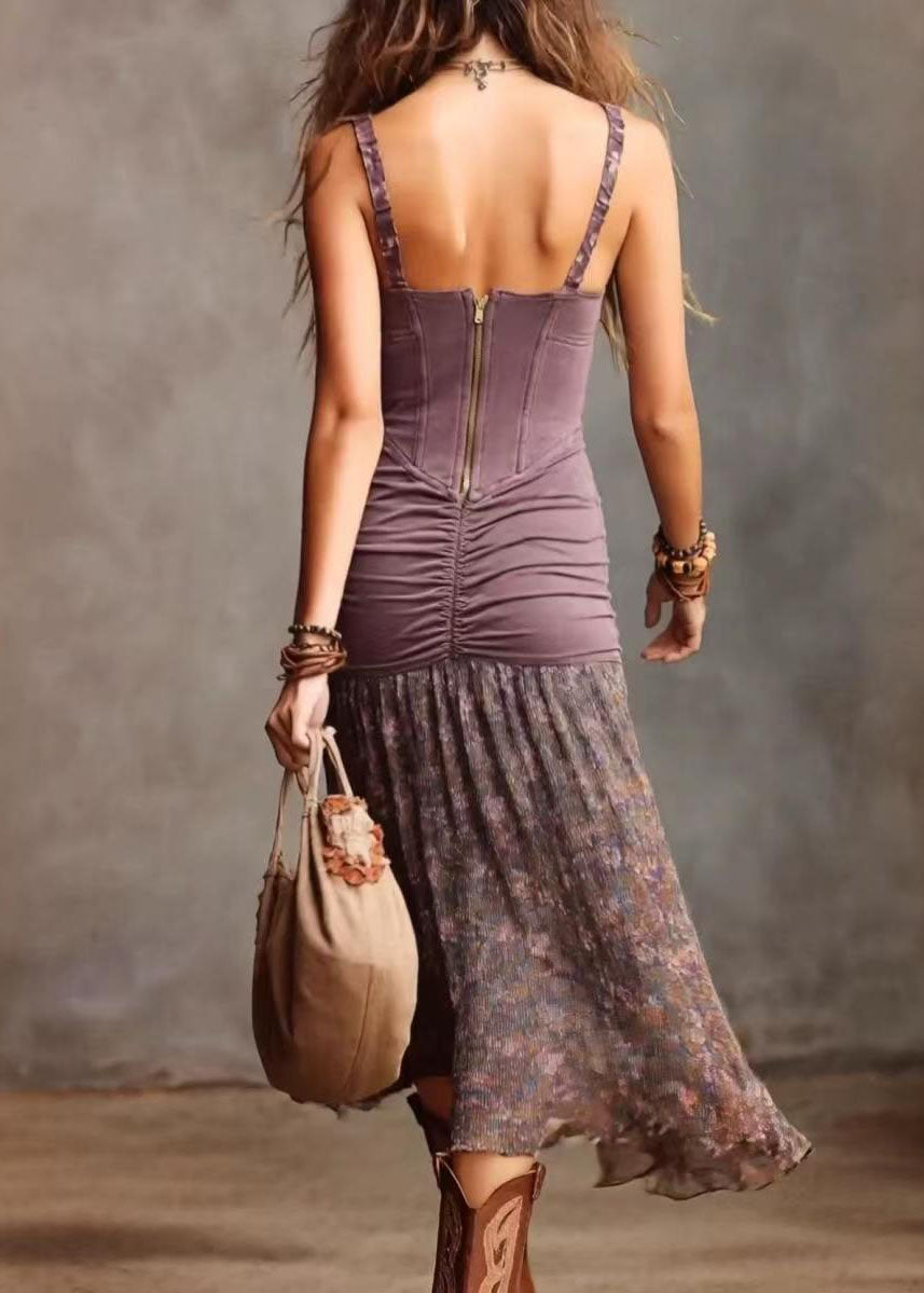 Robe d'été femme à bretelles spaghetti avec imprimé patchwork et ouverture latérale 2