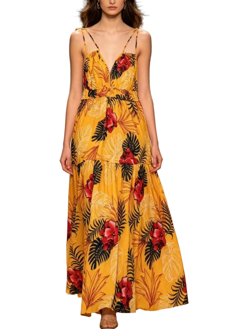 Robe d'été femme à bretelles spaghetti et col en V imprimé 0