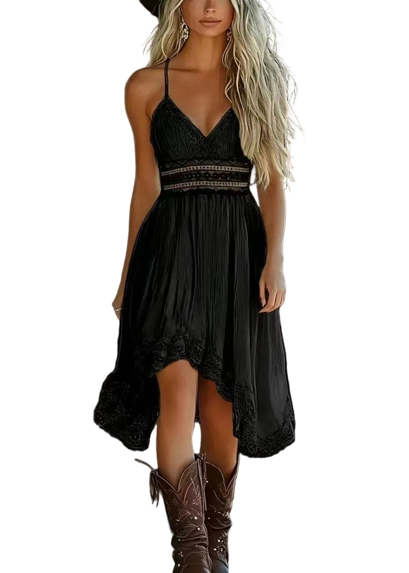 Robe d'été femme à col en V asymétrique style bohème 1