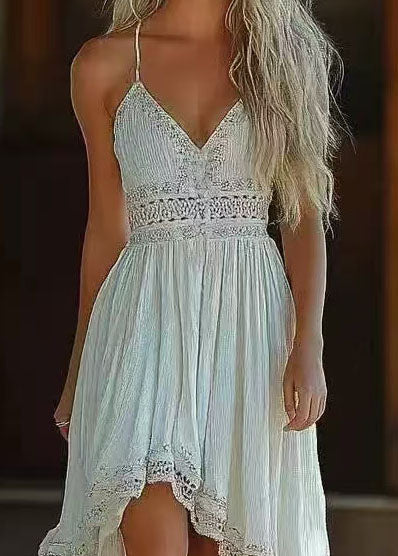 Robe d'été femme à col en V asymétrique style bohème 2