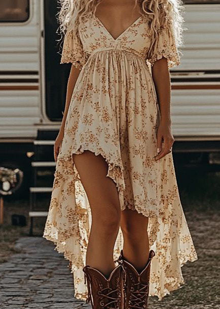 Robe d'été femme à col en V avec design asymétrique imprimé 4
