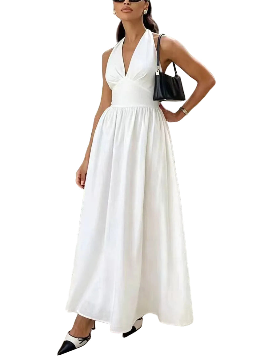 Robe d'été femme à col en V et licou légère 0