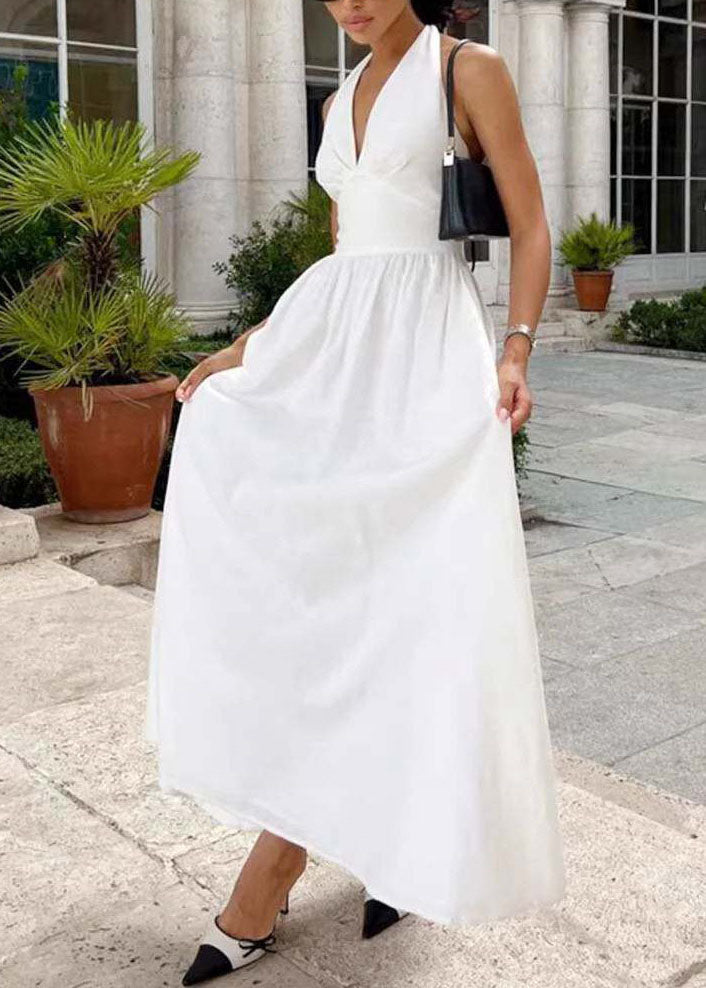 Robe d'été femme à col en V et licou légère 2