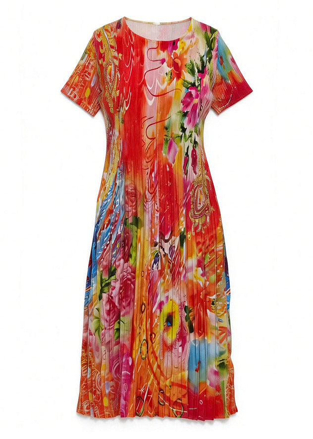 Robe d'été femme à col rond et effet froissé 4