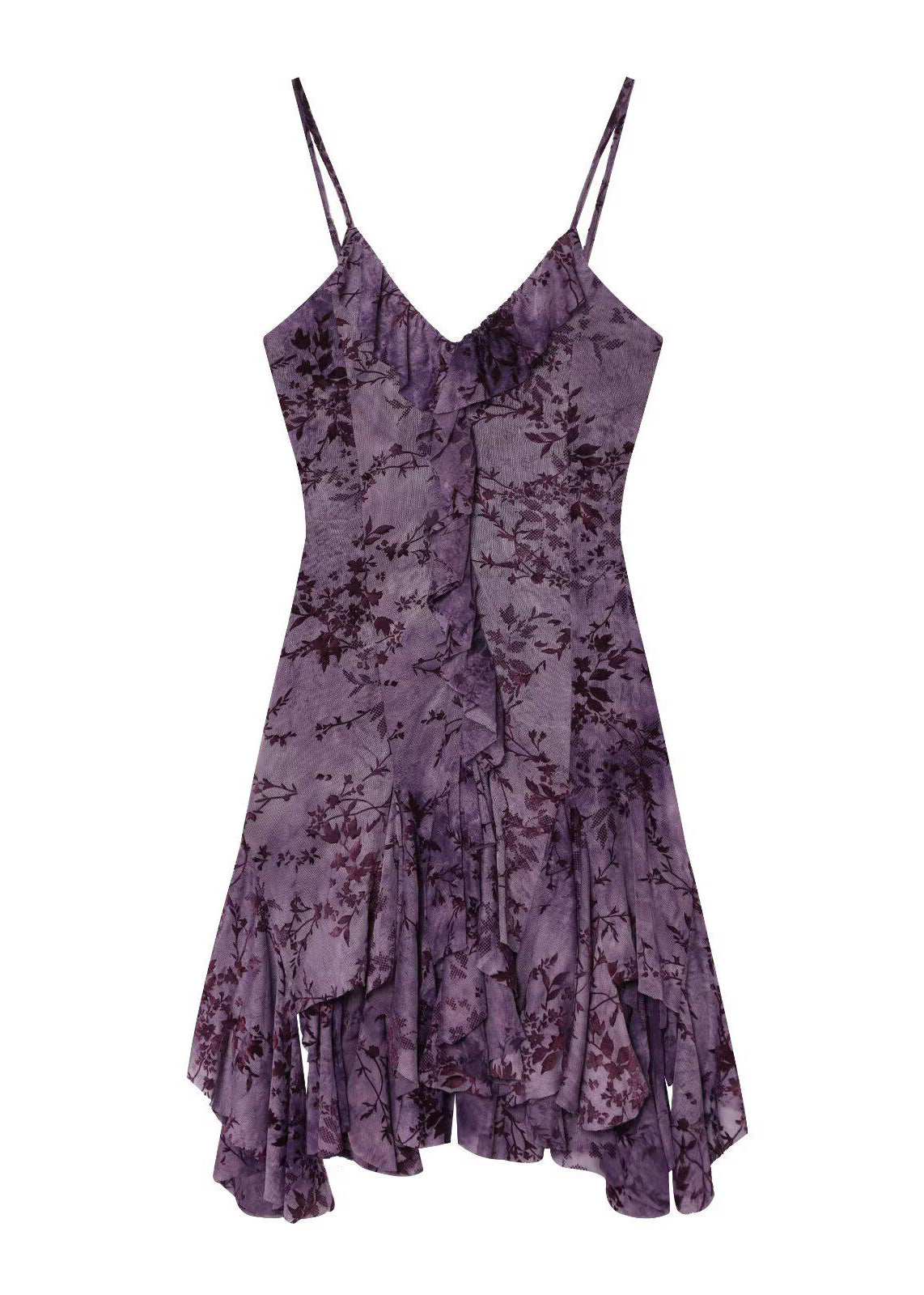 Robe d'été femme à volants asymétriques et bretelles fines 3
