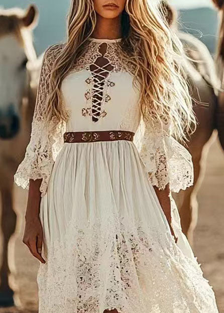 Robe d'été femme bohème asymétrique patchwork dentelle 3