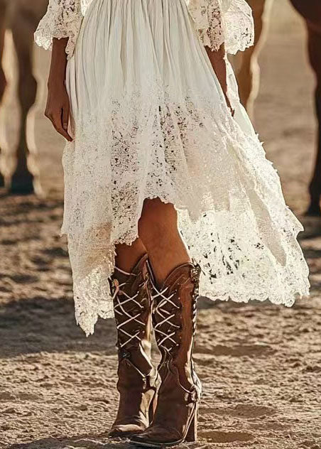 Robe d'été femme bohème asymétrique patchwork dentelle 4