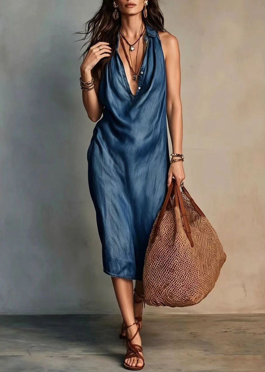 Robe d'été femme col en V sans manches style marin 1