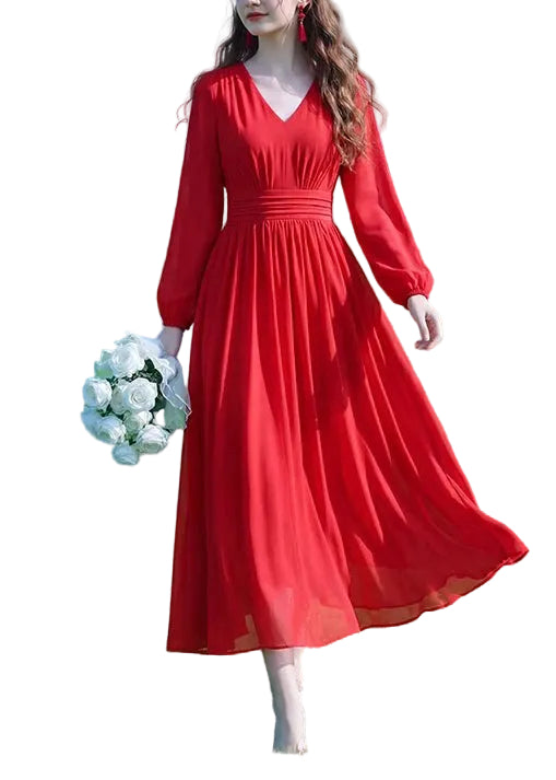 Robe d'été femme longue col en V froissée style patchwork 1