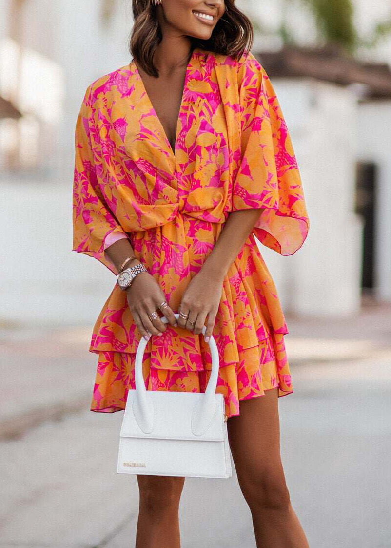 Robe d'été femme superposée à imprimé orange 1