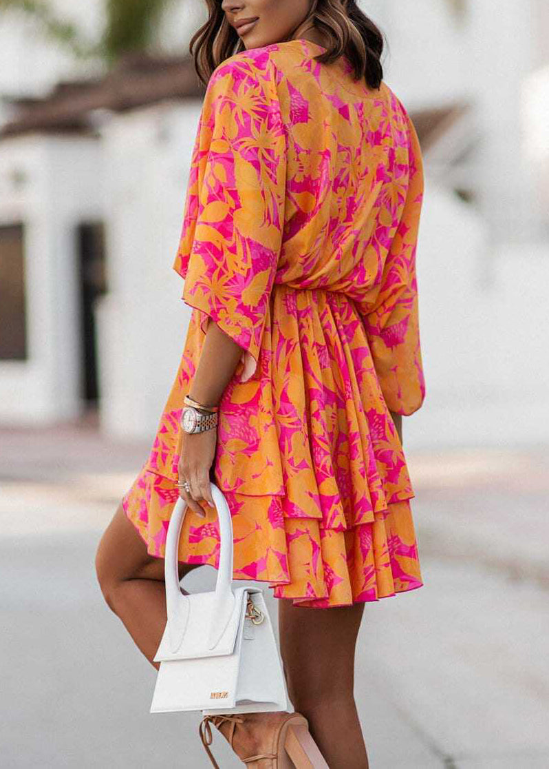 Robe d'été femme superposée à imprimé orange 3