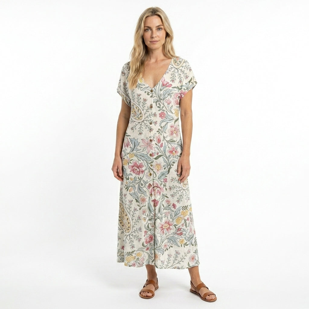 Robe d'été pour femme, col en V, coupe fluide 1