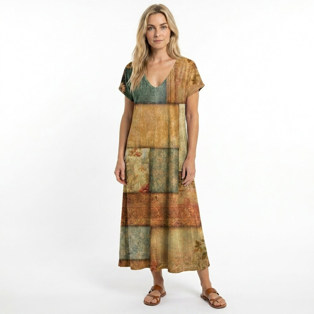 Robe d'été pour femme, col en V, coupe fluide 2