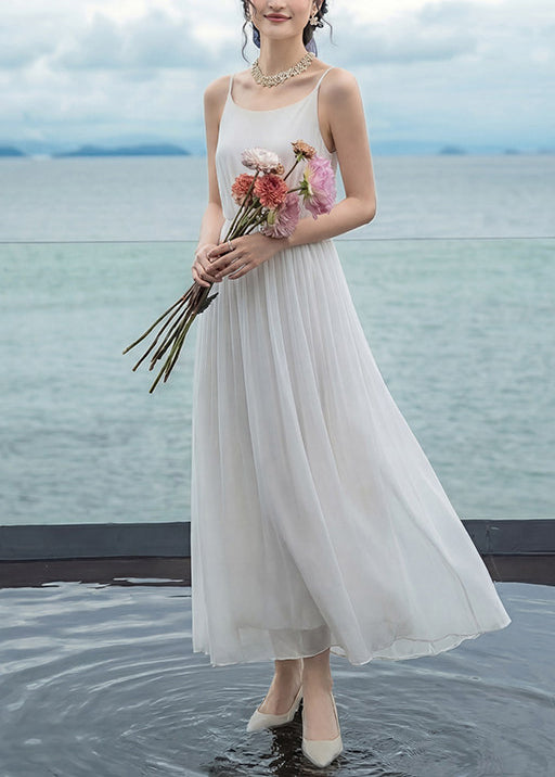 Robe d'été pour femme à bretelles spaghetti froissée 1