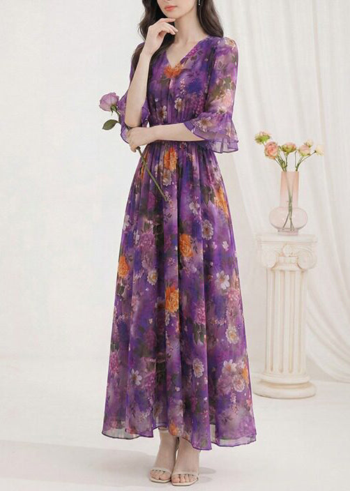 Robe d'été pour femme à col en V imprimée et froissée 2