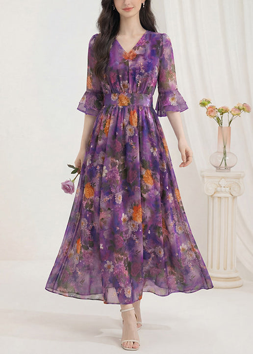 Robe d'été pour femme à col en V imprimée et froissée 3